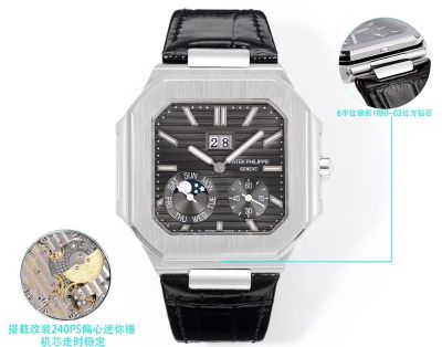 Patek Philippe Cubitus 240ps Movement 45mm Dark Grey Dial Calfskin Leather Strap Watch